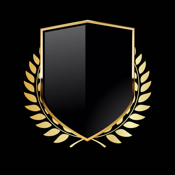 Black shield with golden laurel wreath on black background  - ベクター画像