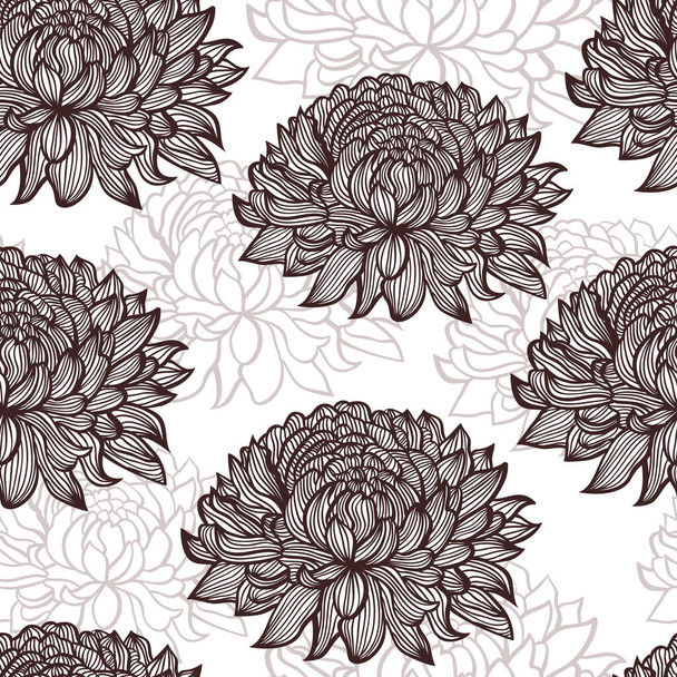 Seamless pattern with chrysanthemum on white background. - Vector, Image