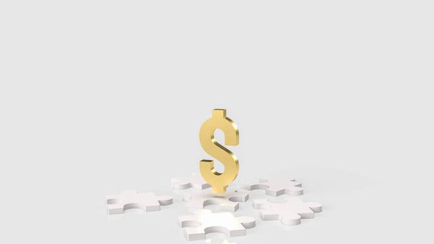 white jigsaw and gold dollar symbol for abstract or business concept  3d rendering - Foto, Imagem