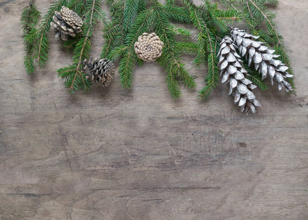 Christmas Decoration Over Wooden Background. Decorations over Wood. Vintag - Foto, Bild