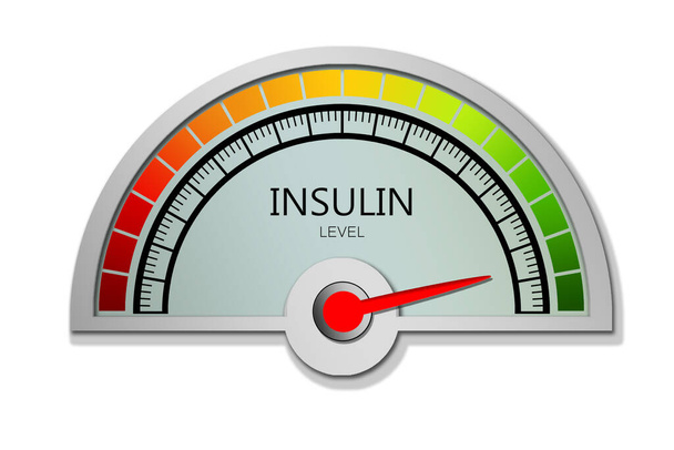 Hormone insulin level  measuring device with arrow and scale, 3d rendering - Fotoğraf, Görsel