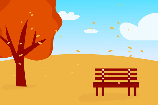 Flat autumn background with a bench. Vector illustration - Вектор,изображение