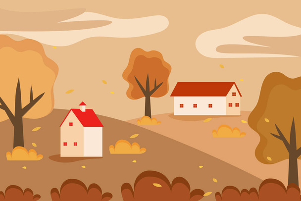 Flat autumn background in brown colors. Vector illustration - Vektör, Görsel