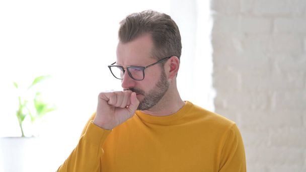 Sick Middle Aged Man Coughing - Photo, Image