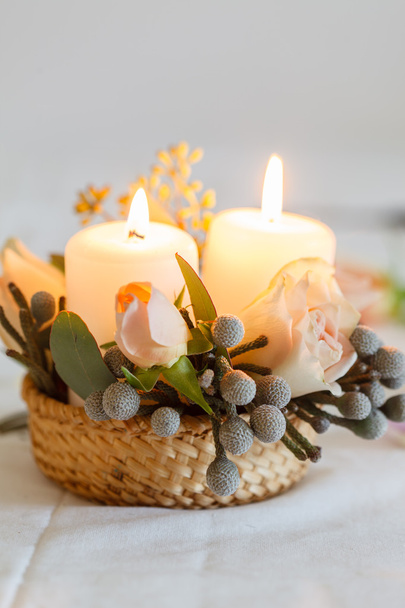 Flowers and candles decorations - Fotoğraf, Görsel