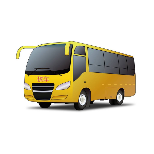 yellow chinese school transport bus illustration for schoolchildren. text on bus means school bus - Vettoriali, immagini
