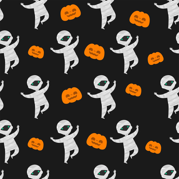 Happy halloween party seamless pattern with cute mummy trick or Treating background Holidays cartoon character flat style Vector illustration - Vektor, Bild