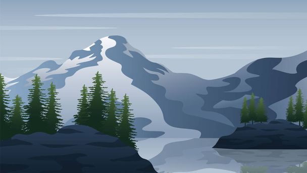 vector mountain lanscape with a lake and reflection - Wektor, obraz