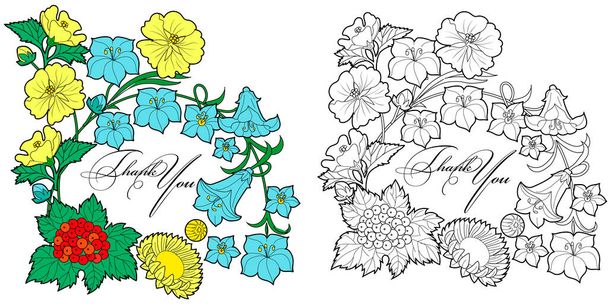 Art therapy coloring page. Linear image of flowers. The pictures are perfect for creating cards, stickers, wallpapers and other projects. - ベクター画像