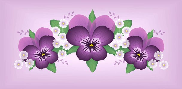 Purple realistic pansy with daisy wreath - Vector, imagen