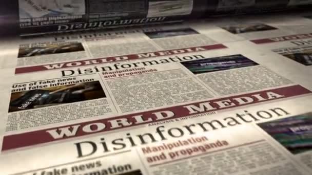 Disinformation fake news, manipulation and propaganda daily newspaper report roll printing. Abstract concept 3d rendering seamless looped animation. - Πλάνα, βίντεο