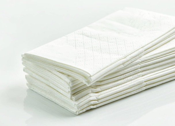 stack of white paper handkerchiefs close up, selective focus - Photo, Image