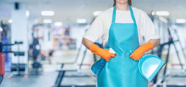 The concept of providing cleaning services in sports halls. - Zdjęcie, obraz