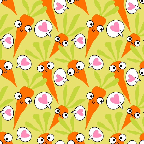 Vegetable cartoon seamless carrot pattern for wrapping paper and kids clothes print and kitchen textiles and fabrics and accessories. High quality illustration - 写真・画像