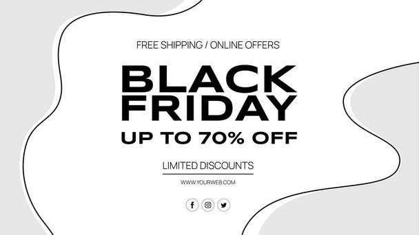 Black Friday horizontal banner. Modern minimalist design with black and white typography. Template for promoting advertising on the Internet - Vector, Imagen
