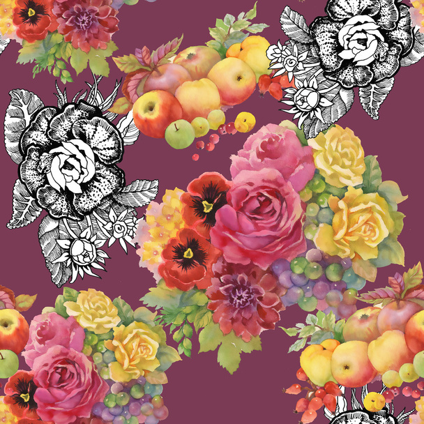 Flowers and apples texture - Фото, зображення