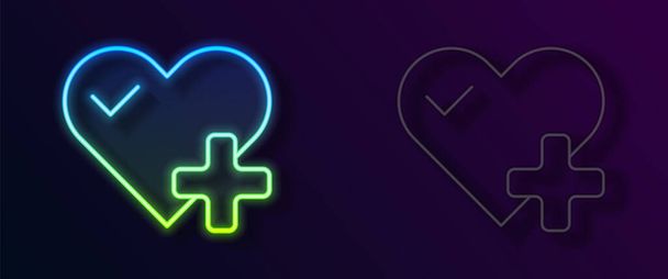 Glowing neon line Heart rate icon isolated on black background. Heartbeat sign. Heart pulse icon. Cardiogram icon. Vector. - Διάνυσμα, εικόνα