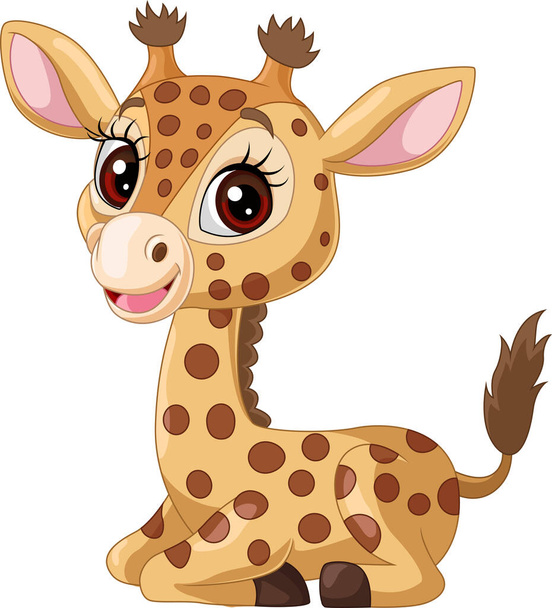 Vector illustration of Cartoon funny little giraffe sitting - Vektör, Görsel