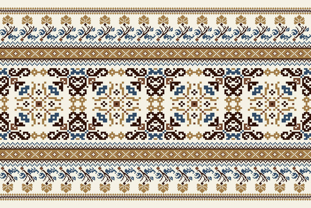 Floral cross stitch embroidery on white background.geometric ethnic oriental seamless pattern traditional.cross stitch textile graphics.design for texture,fabric,clothing,wrapping ,decoration,carpet - Вектор,изображение