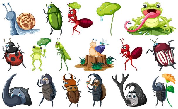 Set of various insects and amphibians cartoon illustration - Vektör, Görsel