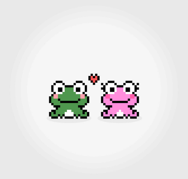 8-bit pixel of frog couple in love. Animal in Vector illustration for cross stitch and game assets. - Wektor, obraz