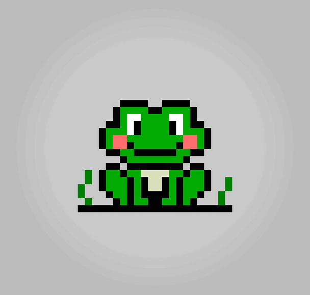8 bit pixel frog. Animals in vector illustrations for cross stitches and game assets. - Wektor, obraz