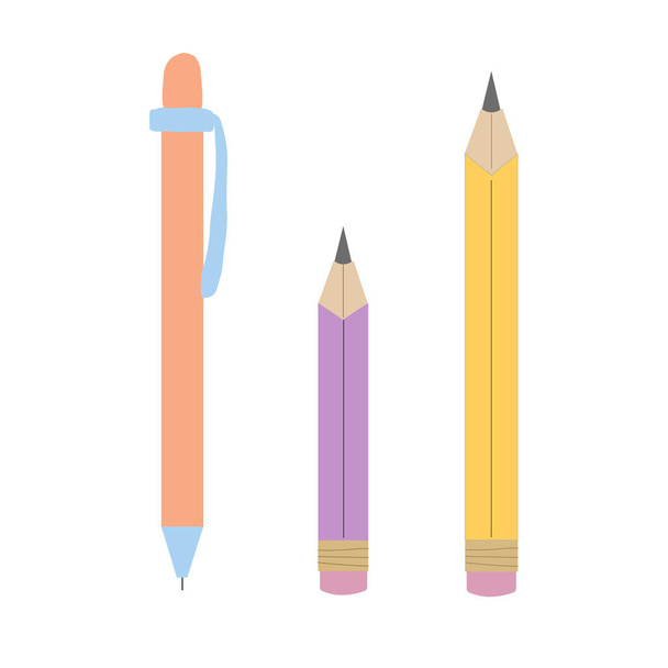 vector illustration set of pencils, back to school. Vector stationery in flat style. - Vektor, kép