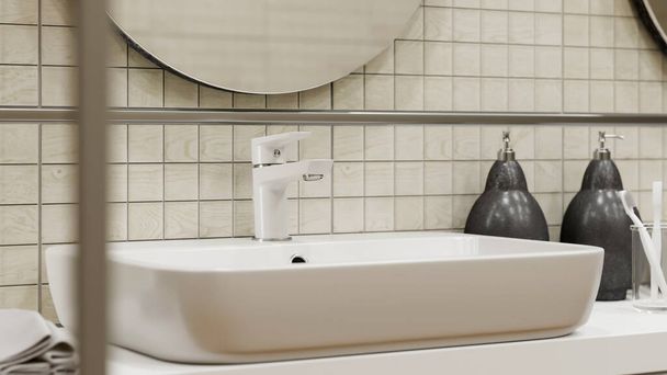 3d візуалізація сучасної білої сцени інтер'єру ванної кімнати
 - Фото, зображення