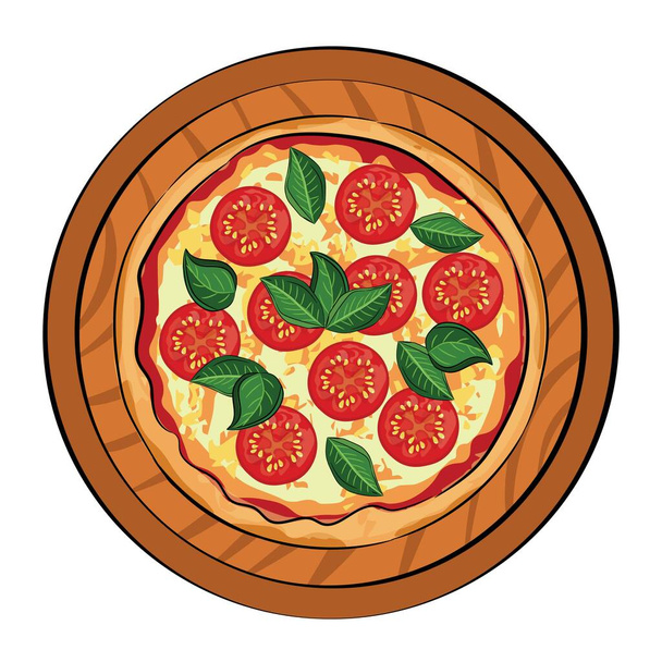 Delicious pizza Margarita on white background, top view - Vector, Imagen