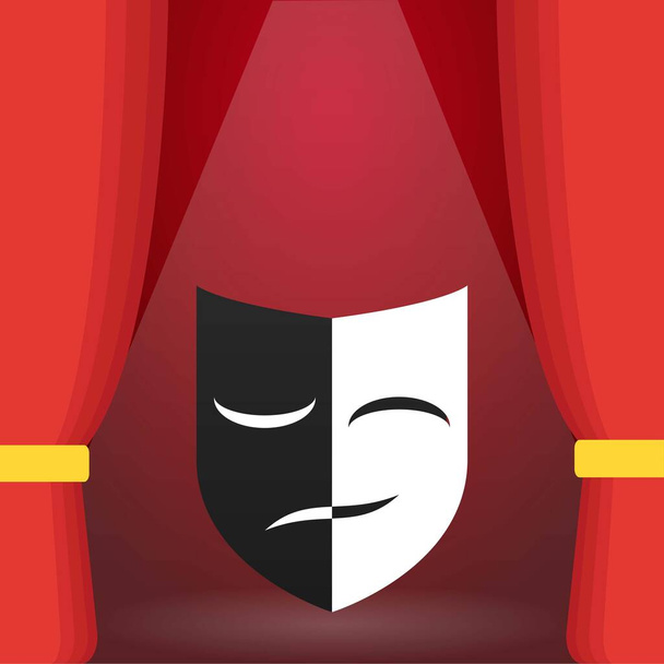 White and black mask on stage, theater concept - Vector, Image