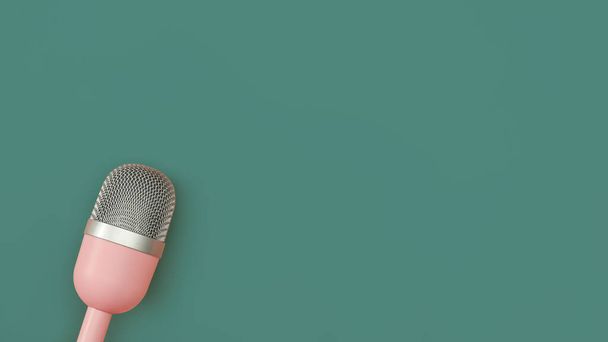 Pink microphone for podcasts on green background. Technology and audio equipment concept.  - Valokuva, kuva