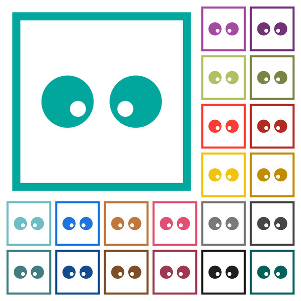 Watching eyes solid flat color icons mit Quadrantenrahmen auf weißem Hintergrund - Vektor, Bild