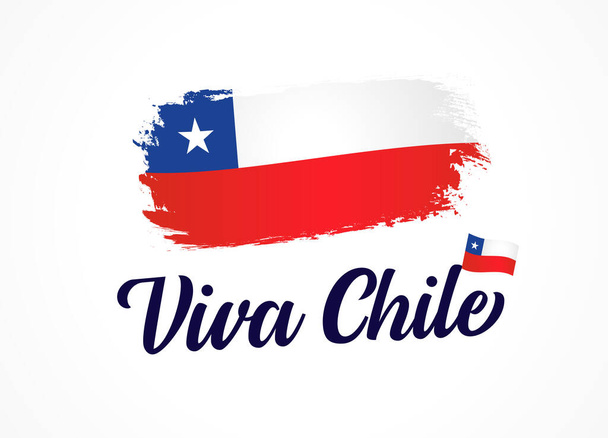 Viva Chile, translation: Long live Chile. Vector flag and lettering text. Chilean independence day, traditional holiday concept  - Vektör, Görsel