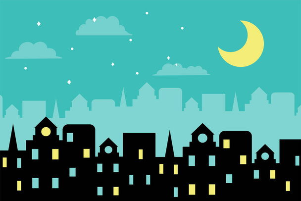 noche ciudad paisaje ilustración - Vector, imagen