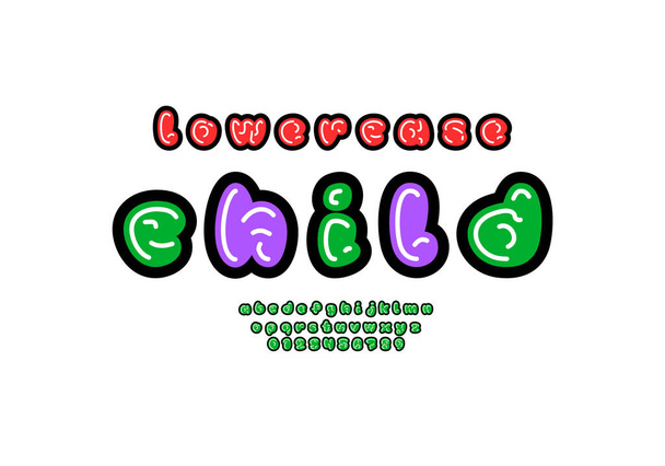 Comic font, kids alphabet in the cartoon style, letters and numbers - Vector, imagen