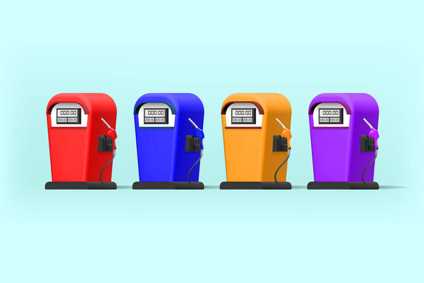 cute gas station 3d vector illustration on light cyan color - Vecteur, image