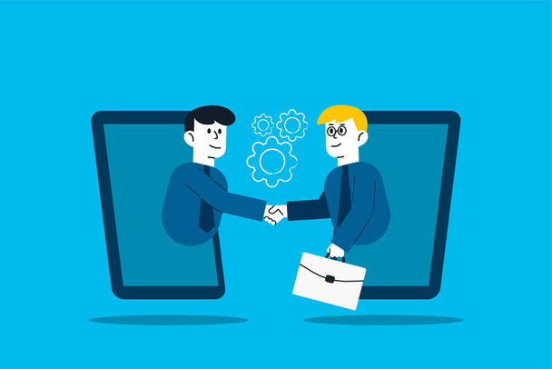 Businessmen shaking hands through smart phone screen. vector illustration - Photo, Image