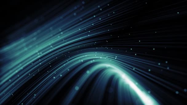 Abstract Flowing Digital Lines Background/ 4k animation of an abstract technology wallpaper background of flowing particle lines and nodes for communication with depth of field and data connecting symbolism - Πλάνα, βίντεο