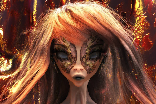 Artistic 3D Illustration of a female alien face  - Foto, Imagen