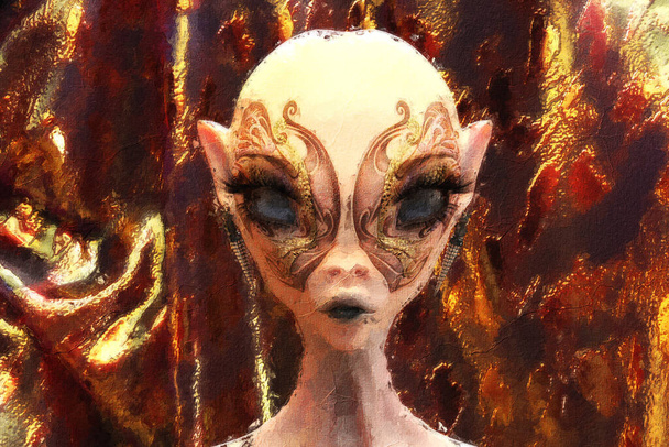 Artistic 3D Illustration of a female alien face  - Foto, Bild
