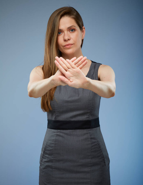 No violence and anger concept with gesturing woman. Isolated portrait. - Fotografie, Obrázek
