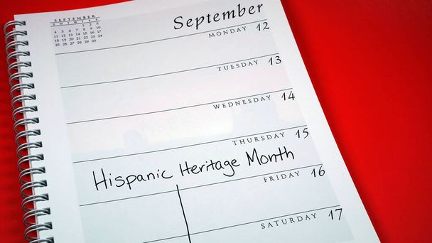 Hispanic Heritage Month marked on a calendar starting on September 15, 2022. - Foto, immagini