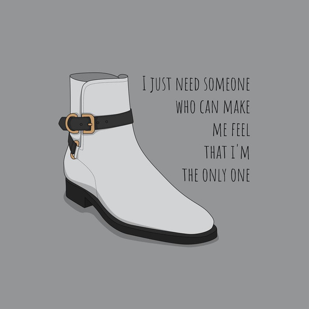 White leather shoe with belt around the shaft and some words design - Vettoriali, immagini
