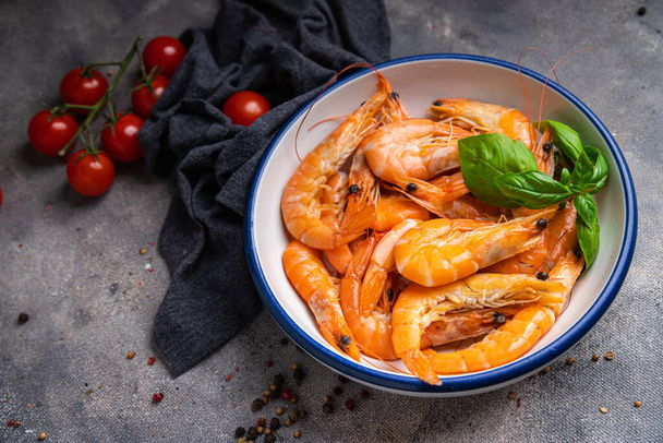 shrimp seafood prawn healthy meal food snack diet on the table copy space food background rustic top view pescatarian diet - Foto, Imagem