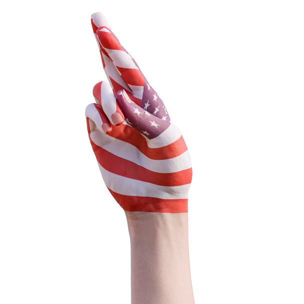 3d illustration of hand gesturing with united states american flag tattoo, communication and nation concept - Фото, изображение