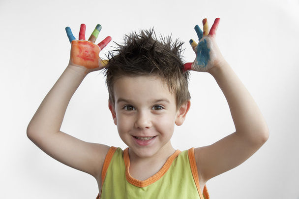 Children colored hands. Little boy hands. - Foto, afbeelding