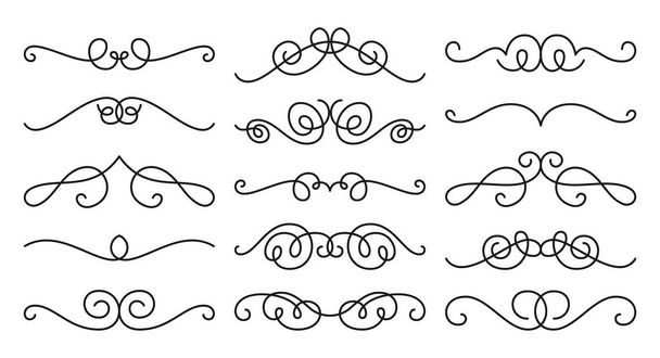 Vintage swirl ornament line flourish set. Filigree calligraphic ornamental curls. Decorative retro design element for menu, wedding invatation card, label prise tag. Text divider, certificate diploma - Vektor, kép