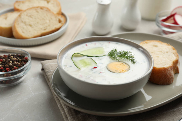 Delicious cold summer soup on light table - Fotografie, Obrázek