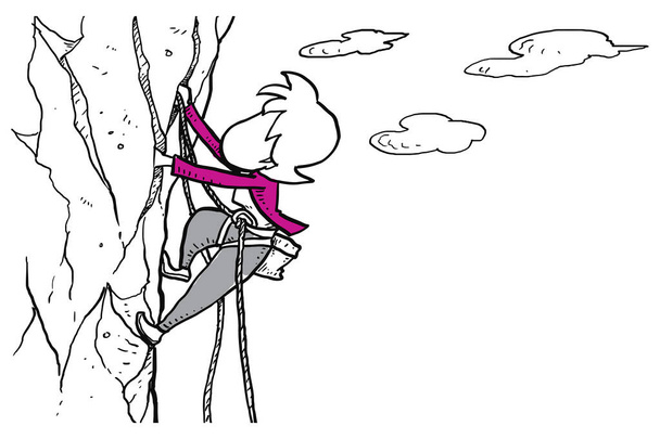 Businesswoman climbing mountain. Concept hard work and business risk. Caricature vector illustration design - Διάνυσμα, εικόνα