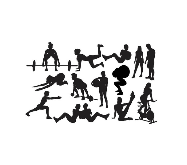 Fitness Ginásio Esporte Atividade, arte vetor silhuetas design - Vetor, Imagem